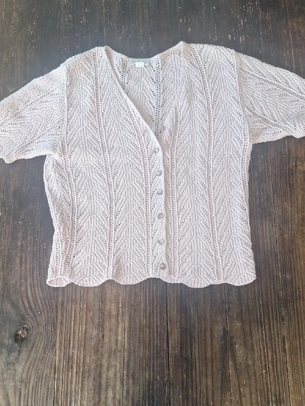 Gorgeous Sara Arizona 100% Cotton Pale Pink Short-Sleeve Knit Cardigan Top Sz S